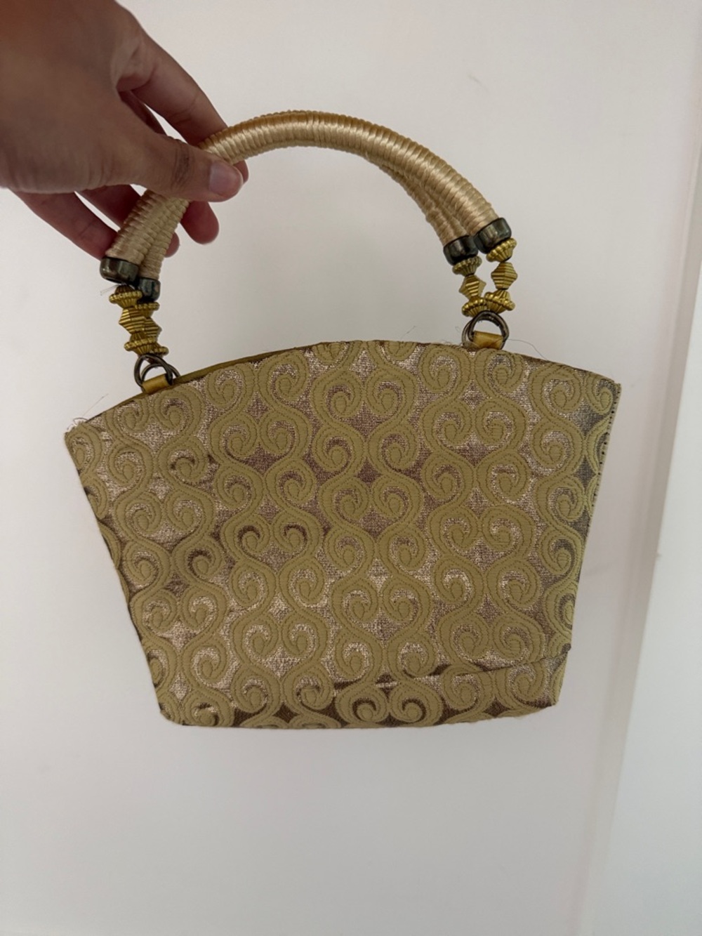 Gold Patterned Evening Handbag with Wrapped Handles